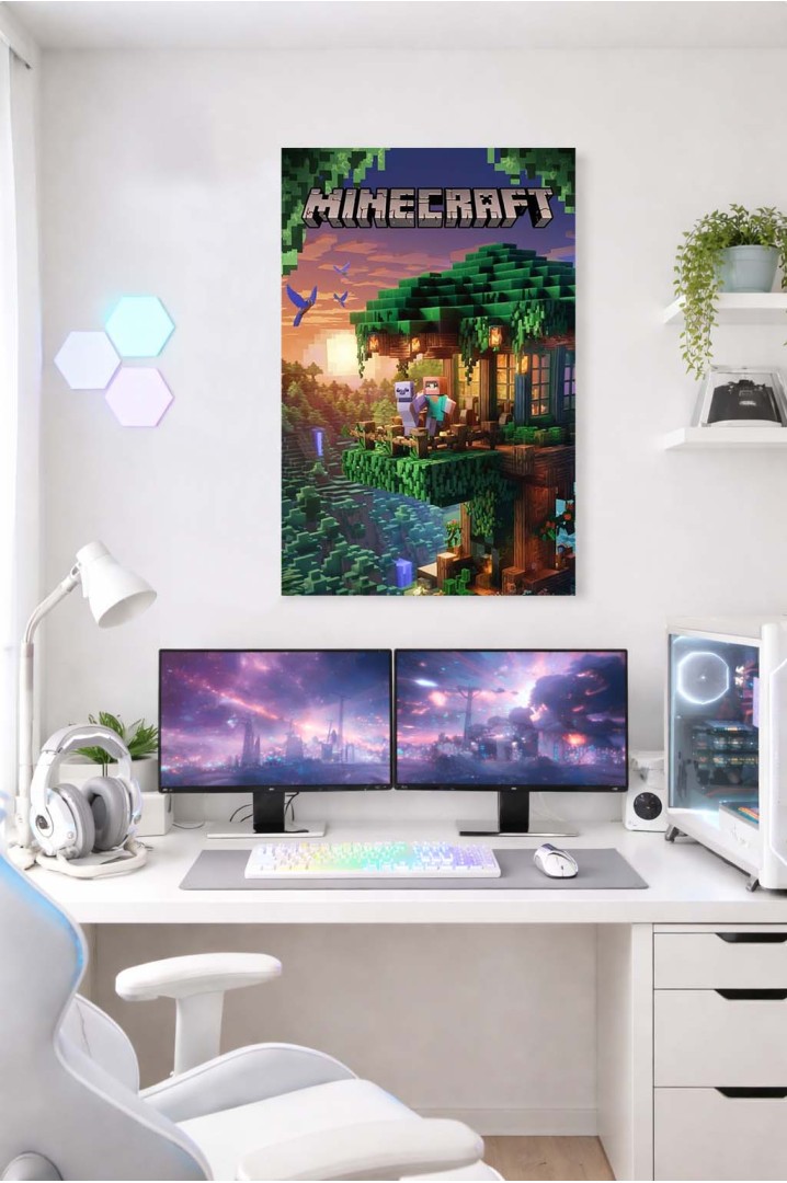 Póster Minecraft Casa en el Árbol al Atardecer