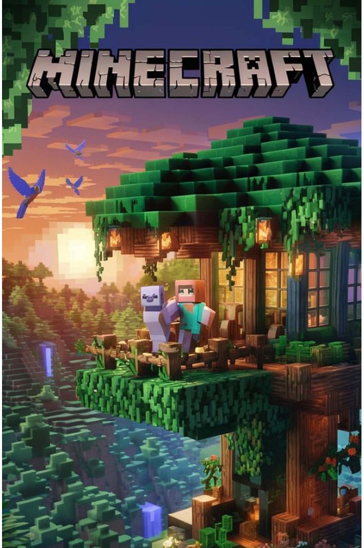 Póster Minecraft Casa en el Árbol al Atardecer