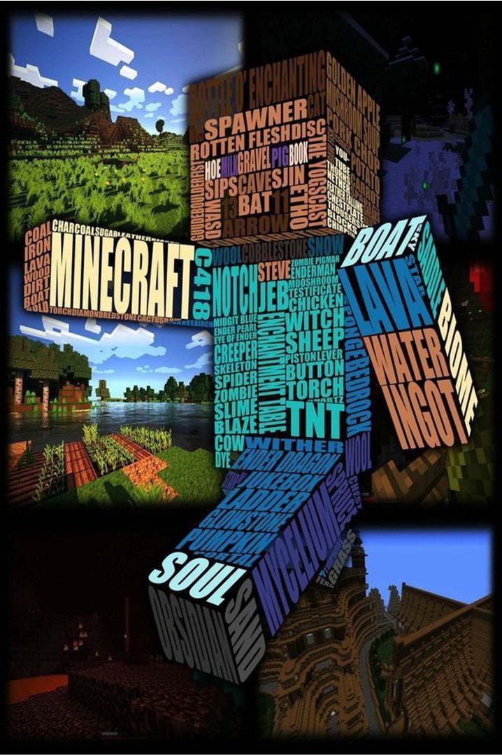 Póster Minecraft Tipográfico 3D – Mundos,...