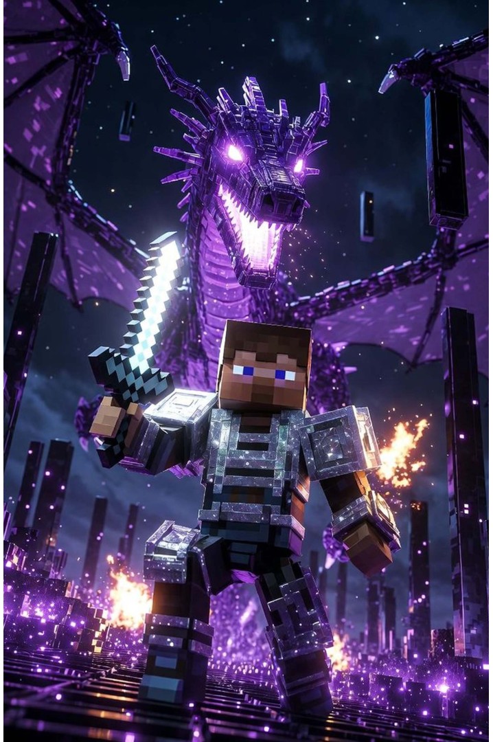 Póster Minecraft Dragón del End – Batalla Épica