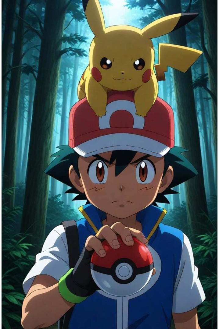 Póster Pokémon Ash con Pikachu – Escena en el...