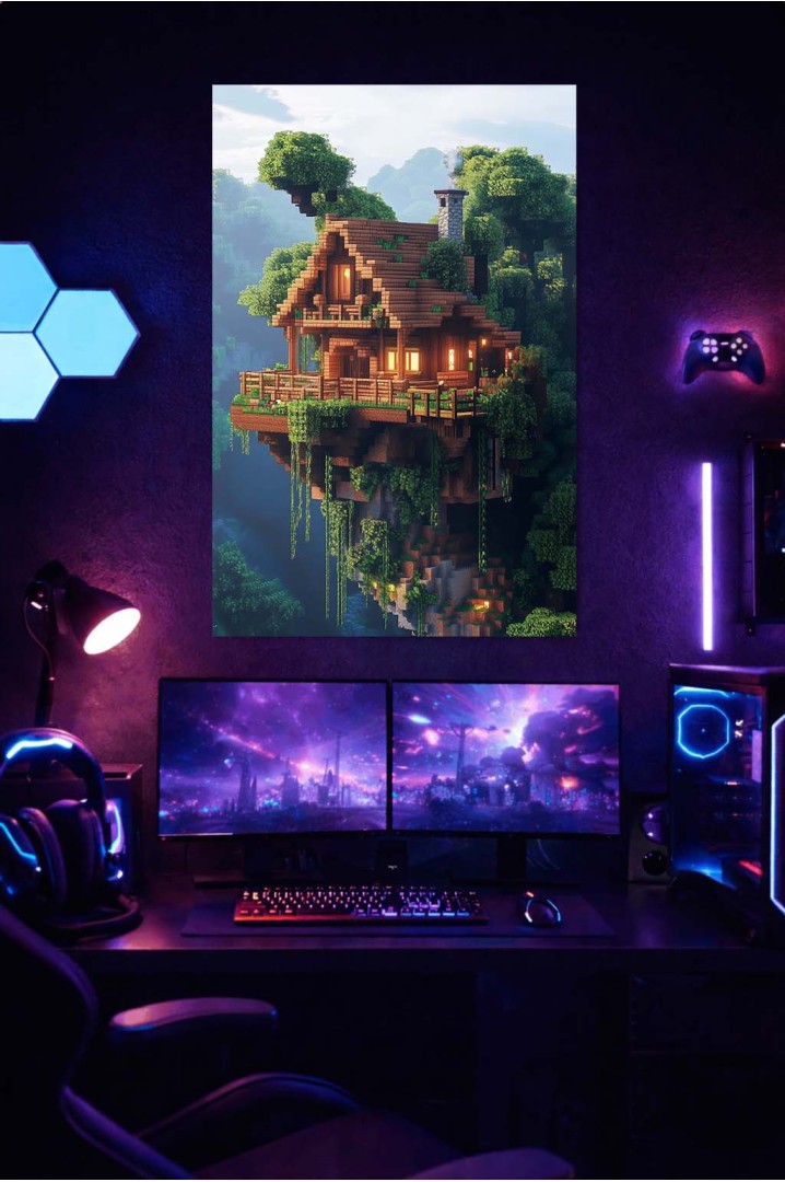 Mettaposter Minecraft Casa Árbol – Refugio Aéreo en Metacrilato Premium