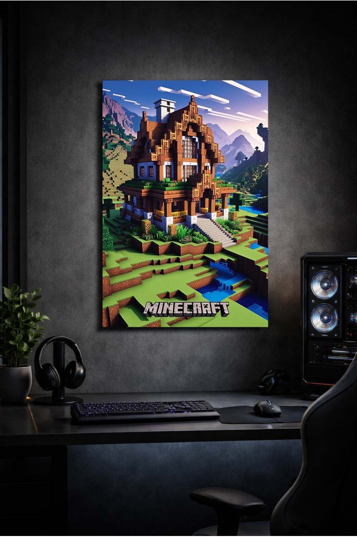 Mettaposter Minecraft Casa Moderna – Construcción Épica en Metacrilato Premium